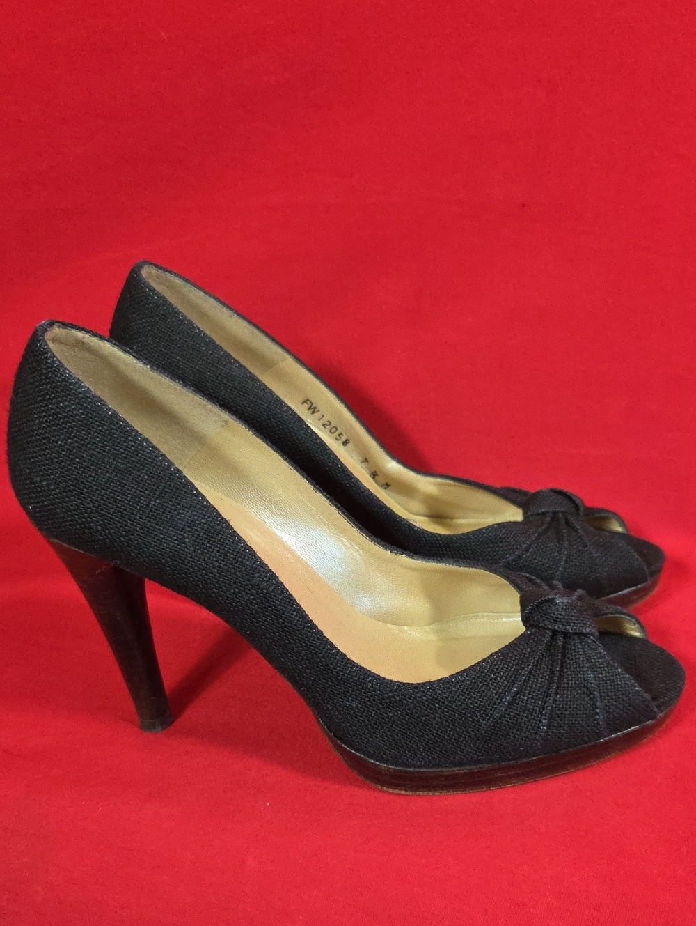 Stuart Weitzman peep-toe blue denim bow heels Womens Size 7.5